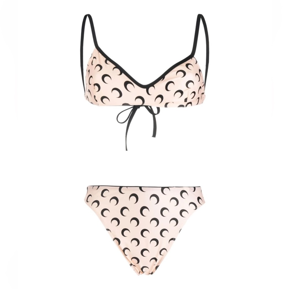 Marine Serre Crescent Moon-Print Bikini – Tan/Black XS
